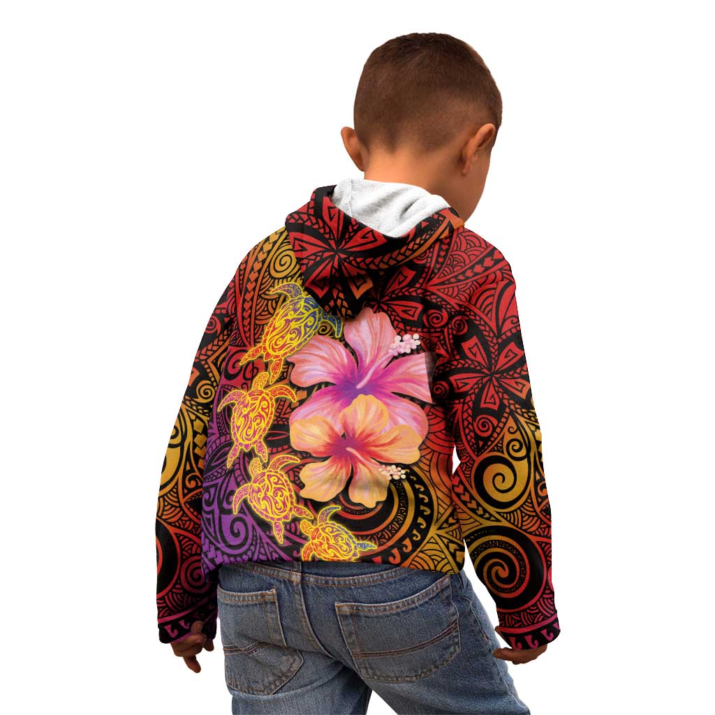 Hawaiian Hibiscus Turtle Tribal Polynesian Pattern Kid Hoodie Colorful Color