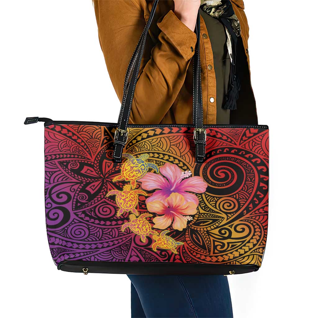 Hawaiian Hibiscus Turtle Tribal Polynesian Pattern Leather Tote Bag Colorful Color LT03 - Polynesian Pride