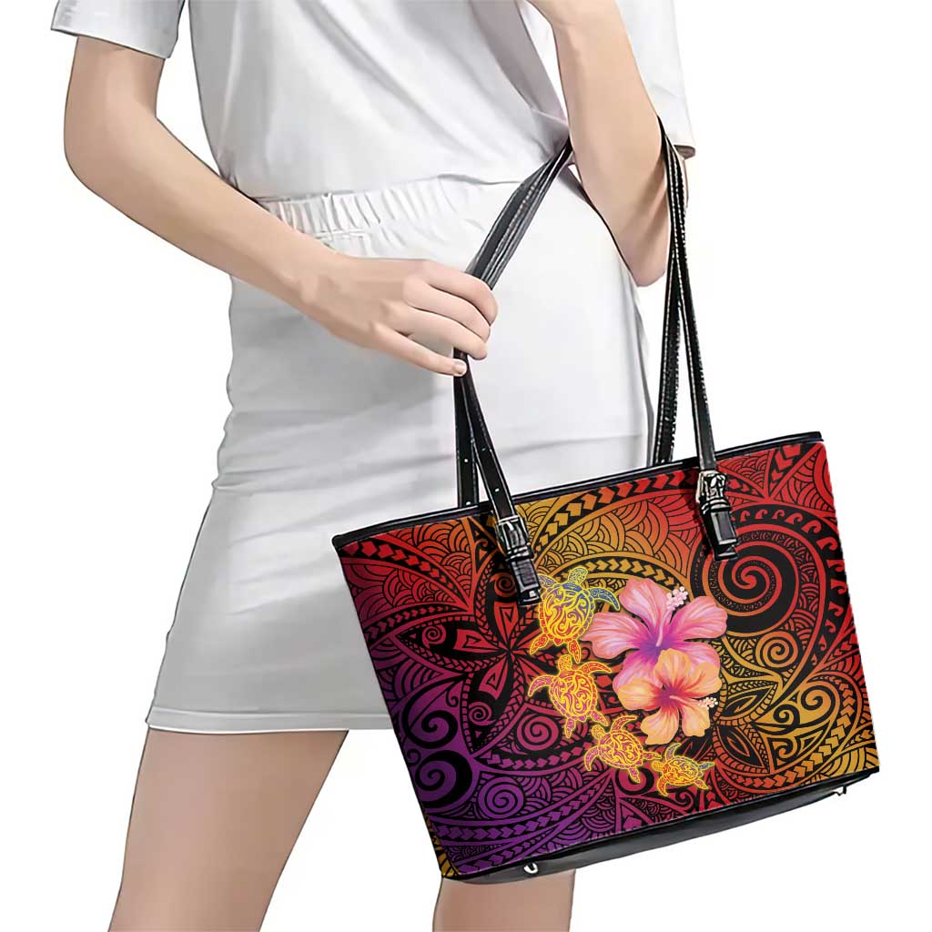Hawaiian Hibiscus Turtle Tribal Polynesian Pattern Leather Tote Bag Colorful Color LT03 - Polynesian Pride