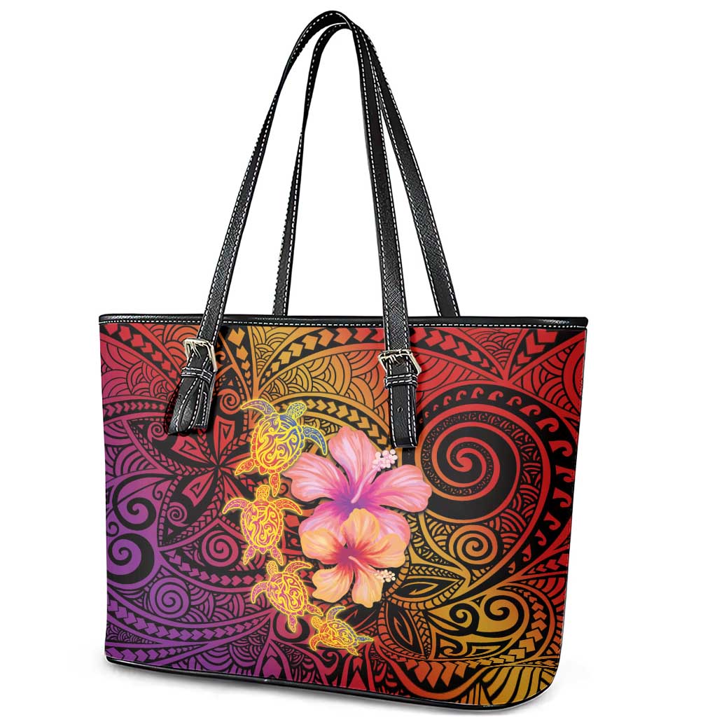 Hawaiian Hibiscus Turtle Tribal Polynesian Pattern Leather Tote Bag Colorful Color LT03 - Polynesian Pride