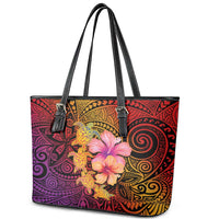 Hawaiian Hibiscus Turtle Tribal Polynesian Pattern Leather Tote Bag Colorful Color LT03 - Polynesian Pride