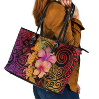 Hawaiian Hibiscus Turtle Tribal Polynesian Pattern Leather Tote Bag Colorful Color LT03 - Polynesian Pride