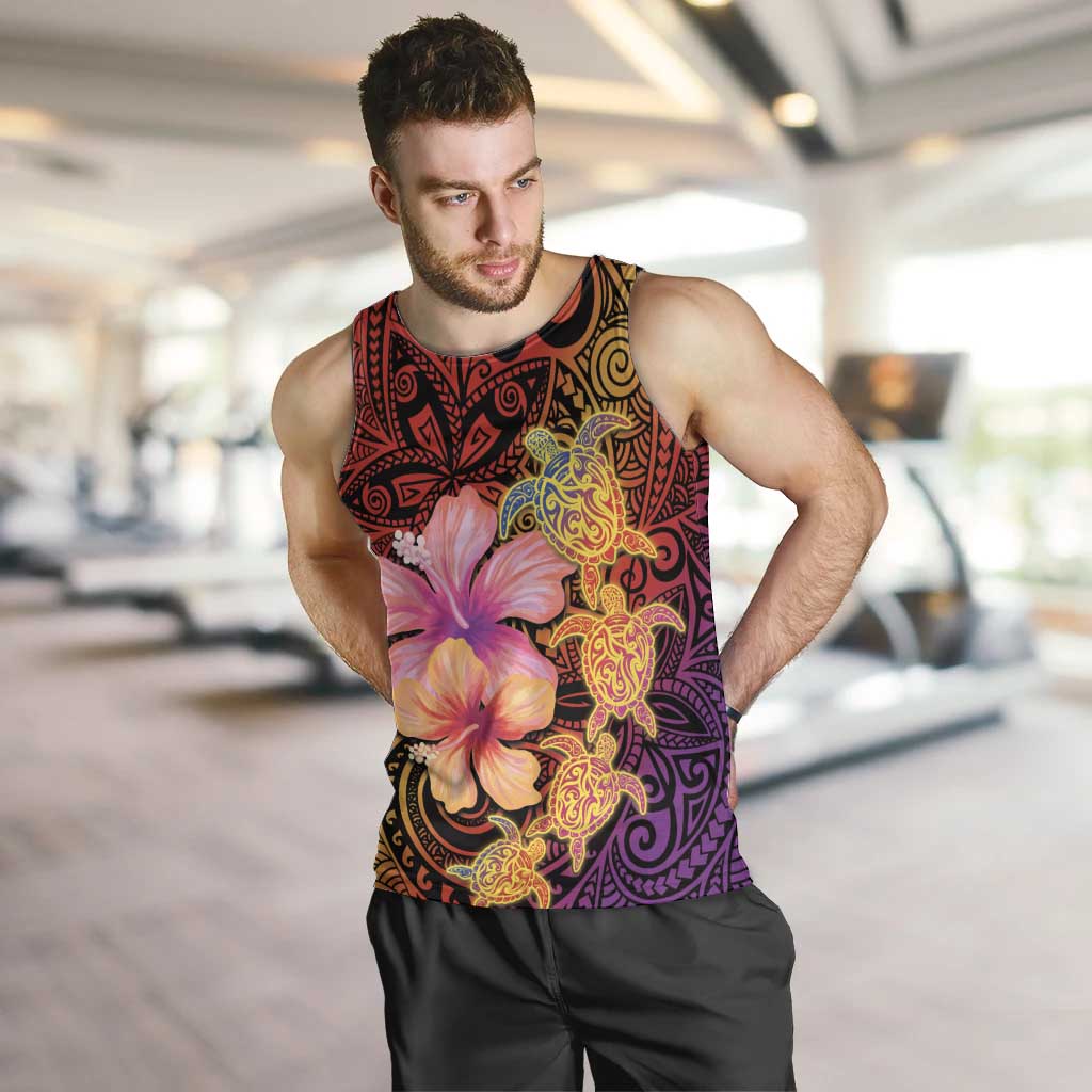 Hawaiian Hibiscus Turtle Tribal Polynesian Pattern Men Tank Top Colorful Color