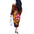 Hawaiian Hibiscus Turtle Tribal Polynesian Pattern Off The Shoulder Long Sleeve Dress Colorful Color