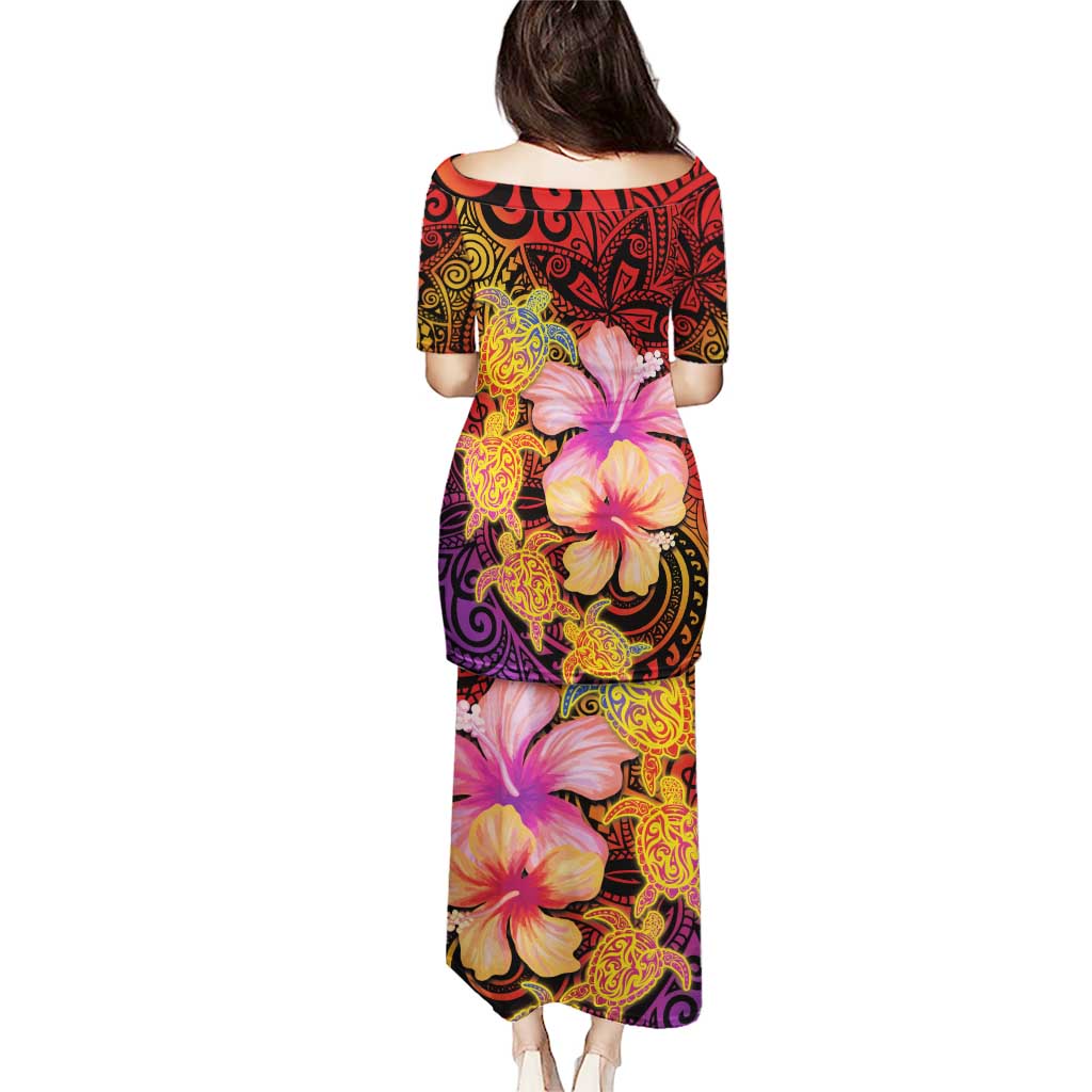 Hawaiian Hibiscus Turtle Tribal Polynesian Pattern Puletasi Colorful Color LT03 - Polynesian Pride