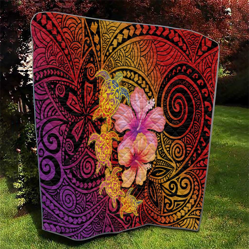 Hawaiian Hibiscus Turtle Tribal Polynesian Pattern Quilt Colorful Color