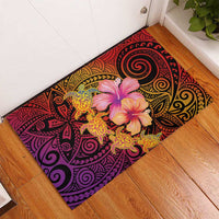 Hawaiian Hibiscus Turtle Tribal Polynesian Pattern Rubber Doormat Colorful Color