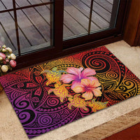 Hawaiian Hibiscus Turtle Tribal Polynesian Pattern Rubber Doormat Colorful Color
