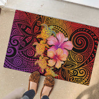 Hawaiian Hibiscus Turtle Tribal Polynesian Pattern Rubber Doormat Colorful Color