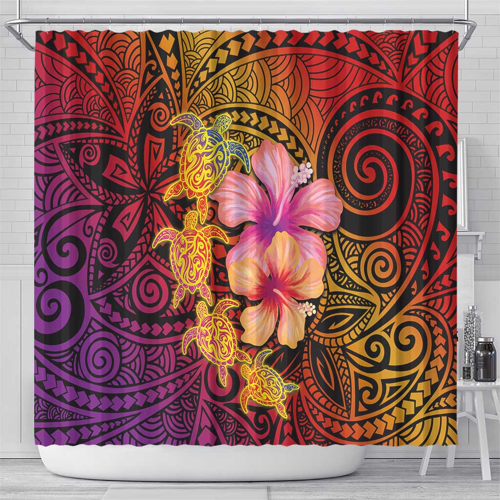Hawaiian Hibiscus Turtle Tribal Polynesian Pattern Shower Curtain Colorful Color