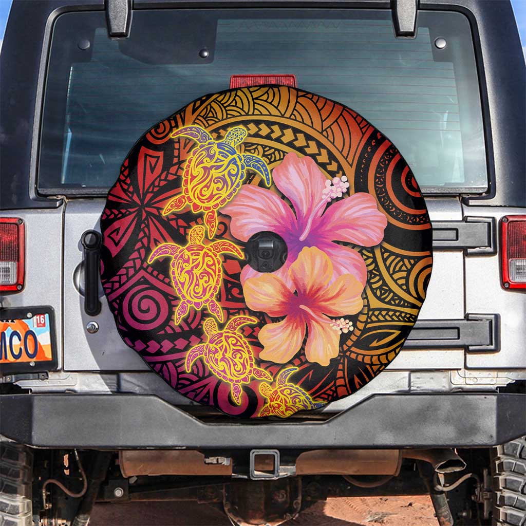 Hawaiian Hibiscus Turtle Tribal Polynesian Pattern Spare Tire Cover Colorful Color LT03 Red - Polynesian Pride