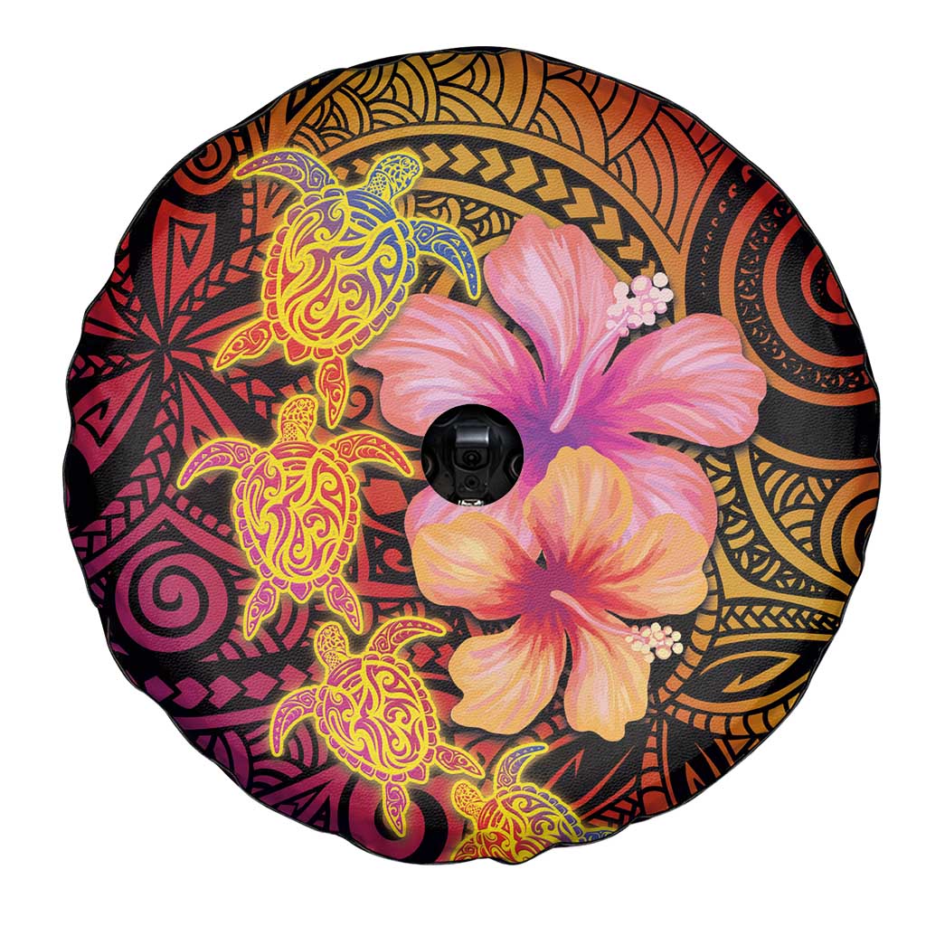 Hawaiian Hibiscus Turtle Tribal Polynesian Pattern Spare Tire Cover Colorful Color LT03 - Polynesian Pride