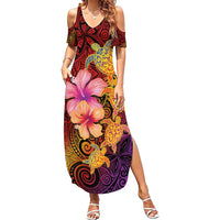 Hawaiian Hibiscus Turtle Tribal Polynesian Pattern Summer Maxi Dress Colorful Color LT03 Women Red - Polynesian Pride