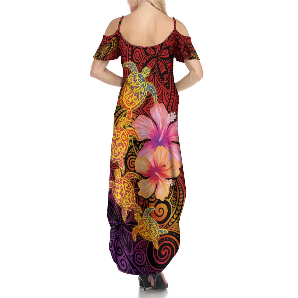 Hawaiian Hibiscus Turtle Tribal Polynesian Pattern Summer Maxi Dress Colorful Color LT03 - Polynesian Pride