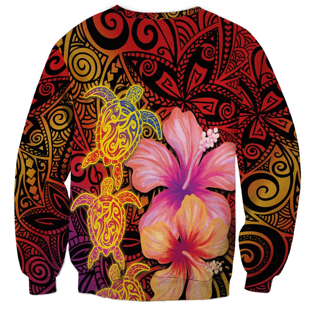 Hawaiian Hibiscus Turtle Tribal Polynesian Pattern Sweatshirt Colorful Color LT03 - Polynesian Pride