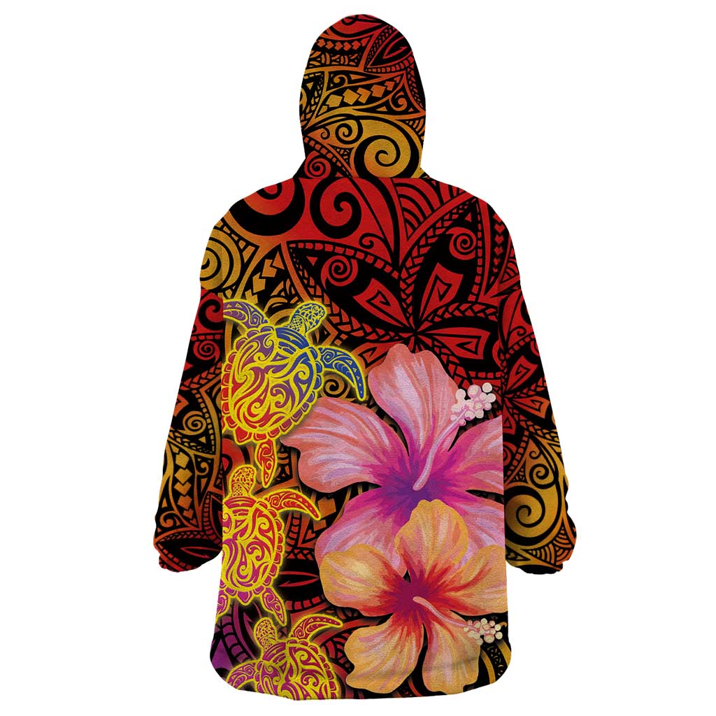Hawaiian Hibiscus Turtle Tribal Polynesian Pattern Wearable Blanket Hoodie Colorful Color LT03 - Polynesian Pride