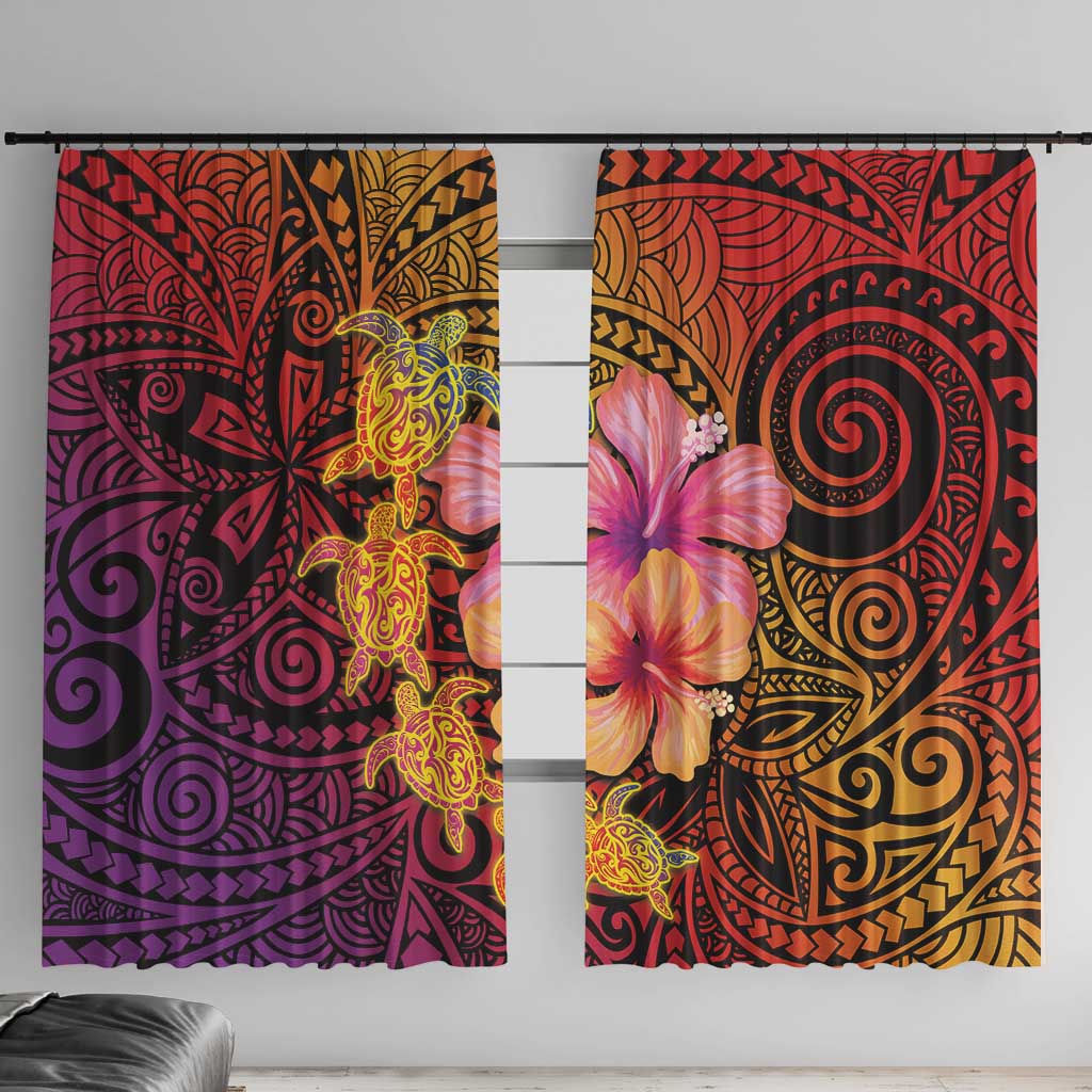 Hawaiian Hibiscus Turtle Tribal Polynesian Pattern Window Curtain Colorful Color