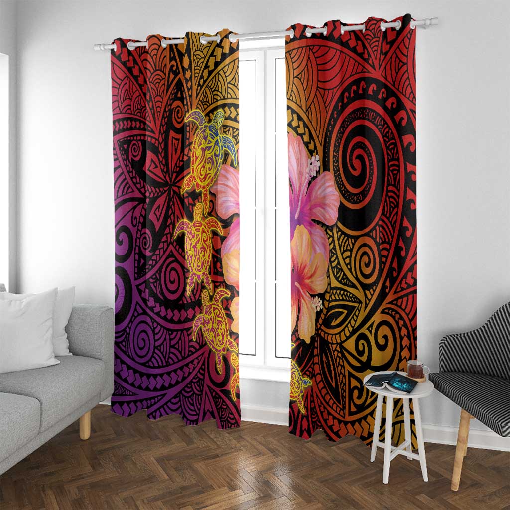 Hawaiian Hibiscus Turtle Tribal Polynesian Pattern Window Curtain Colorful Color LT03 With Grommets Red - Polynesian Pride