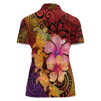 Hawaiian Hibiscus Turtle Tribal Polynesian Pattern Women Polo Shirt Colorful Color