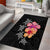 Hawaiian Hibiscus Turtle Tribal Polynesian Pattern Area Rug Black Color