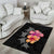 Hawaiian Hibiscus Turtle Tribal Polynesian Pattern Area Rug Black Color