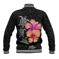 Hawaiian Hibiscus Turtle Tribal Polynesian Pattern Baseball Jacket Black Color LT03 - Polynesian Pride