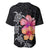 Hawaiian Hibiscus Turtle Tribal Polynesian Pattern Baseball Jersey Black Color