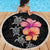 Hawaiian Hibiscus Turtle Tribal Polynesian Pattern Beach Blanket Black Color