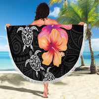 Hawaiian Hibiscus Turtle Tribal Polynesian Pattern Beach Blanket Black Color LT03 - Polynesian Pride