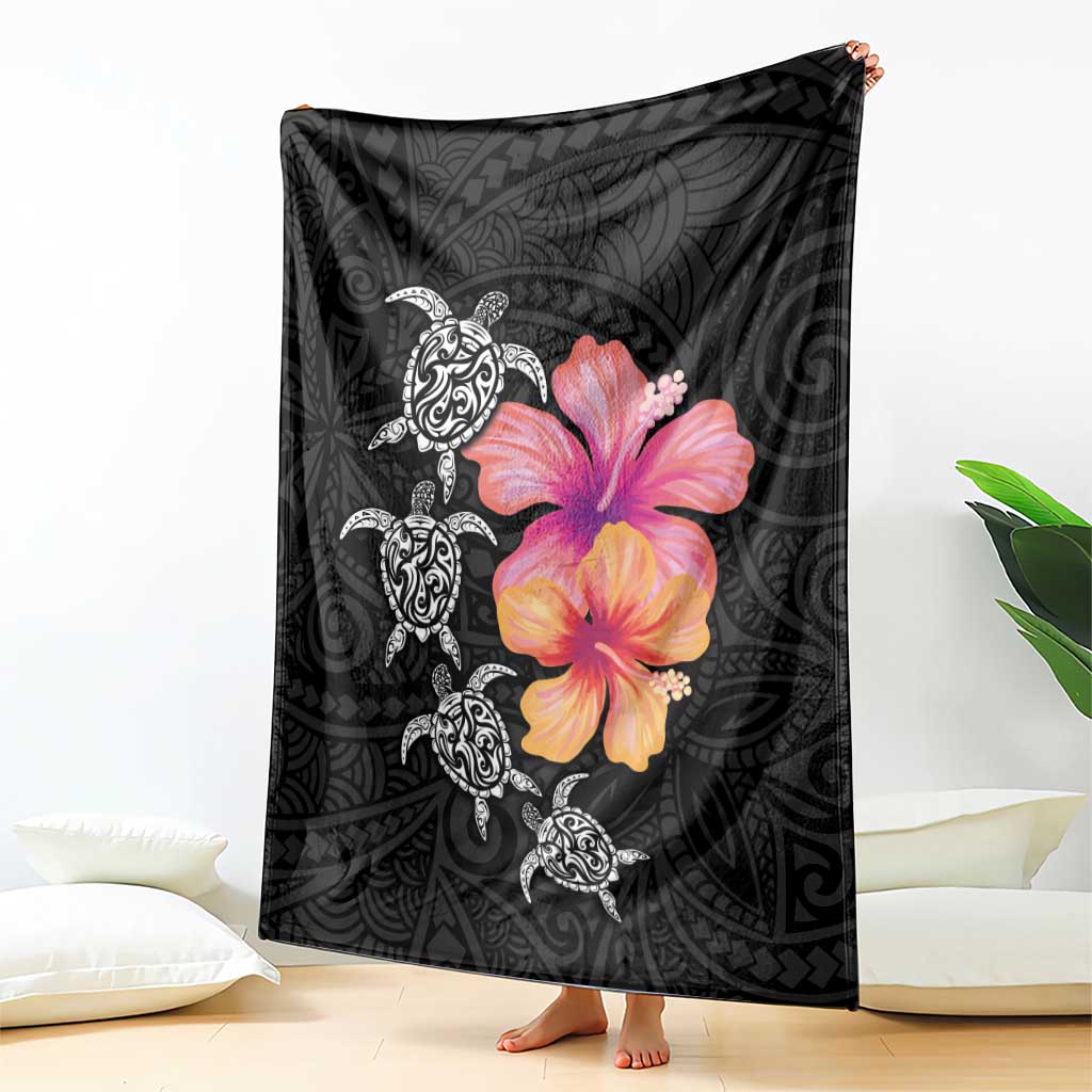 Hawaiian Hibiscus Turtle Tribal Polynesian Pattern Blanket Black Color LT03 - Polynesian Pride