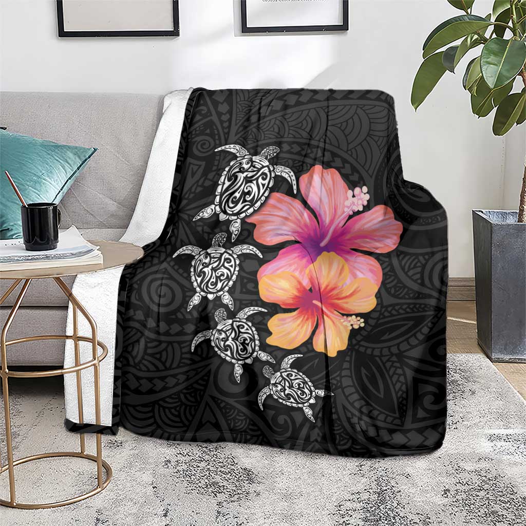 Hawaiian Hibiscus Turtle Tribal Polynesian Pattern Blanket Black Color LT03 - Polynesian Pride
