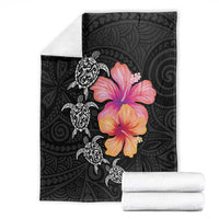 Hawaiian Hibiscus Turtle Tribal Polynesian Pattern Blanket Black Color LT03 - Polynesian Pride