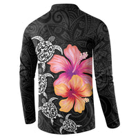 Hawaiian Hibiscus Turtle Tribal Polynesian Pattern Button Sweatshirt Black Color LT03 - Polynesian Pride