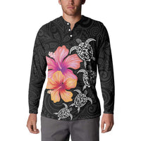 Hawaiian Hibiscus Turtle Tribal Polynesian Pattern Button Sweatshirt Black Color LT03 - Polynesian Pride