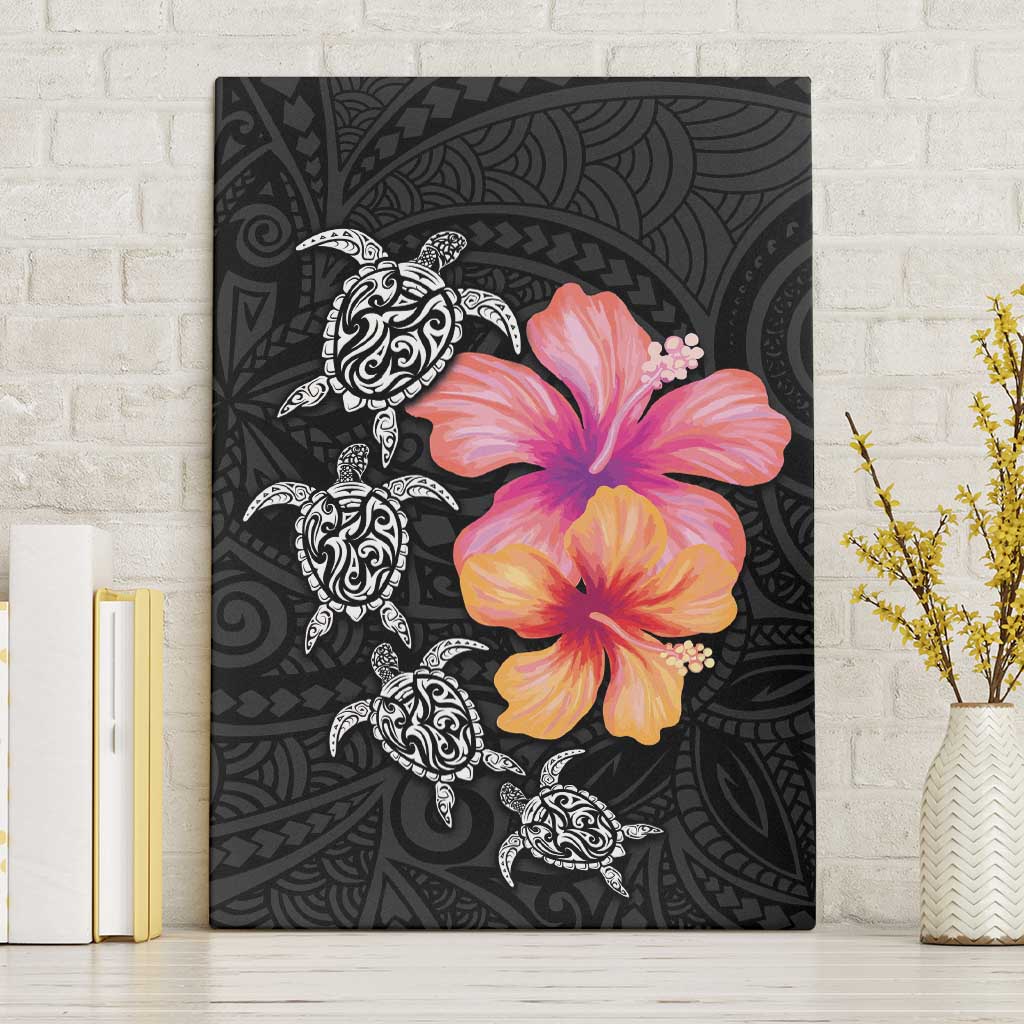 Hawaiian Hibiscus Turtle Tribal Polynesian Pattern Canvas Wall Art Black Color LT03 Without Frame Black - Polynesian Pride