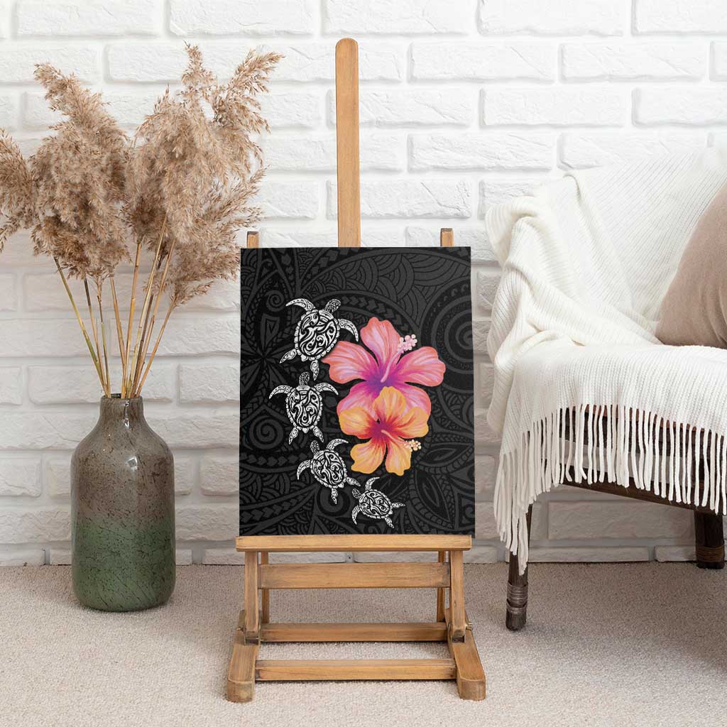Hawaiian Hibiscus Turtle Tribal Polynesian Pattern Canvas Wall Art Black Color LT03 - Polynesian Pride