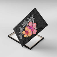 Hawaiian Hibiscus Turtle Tribal Polynesian Pattern Canvas Wall Art Black Color LT03 With Frame Black - Polynesian Pride