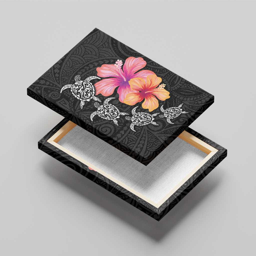 Hawaiian Hibiscus Turtle Tribal Polynesian Pattern Canvas Wall Art Black Color LT03 - Polynesian Pride