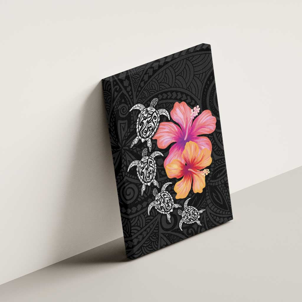 Hawaiian Hibiscus Turtle Tribal Polynesian Pattern Canvas Wall Art Black Color LT03 - Polynesian Pride