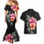 Hawaiian Hibiscus Turtle Tribal Polynesian Pattern Couples Matching Mermaid Dress and Hawaiian Shirt Black Color