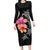 Hawaiian Hibiscus Turtle Tribal Polynesian Pattern Family Matching Long Sleeve Bodycon Dress and Hawaiian Shirt Black Color