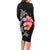 Hawaiian Hibiscus Turtle Tribal Polynesian Pattern Family Matching Long Sleeve Bodycon Dress and Hawaiian Shirt Black Color