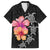 Hawaiian Hibiscus Turtle Tribal Polynesian Pattern Family Matching Off The Shoulder Long Sleeve Dress and Hawaiian Shirt Black Color