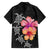 Hawaiian Hibiscus Turtle Tribal Polynesian Pattern Family Matching Off Shoulder Short Dress and Hawaiian Shirt Black Color