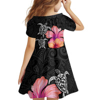 Hawaiian Hibiscus Turtle Tribal Polynesian Pattern Family Matching Puletasi and Hawaiian Shirt Black Color LT03 - Polynesian Pride