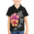 Hawaiian Hibiscus Turtle Tribal Polynesian Pattern Family Matching Puletasi and Hawaiian Shirt Black Color