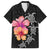 Hawaiian Hibiscus Turtle Tribal Polynesian Pattern Family Matching Summer Maxi Dress and Hawaiian Shirt Black Color