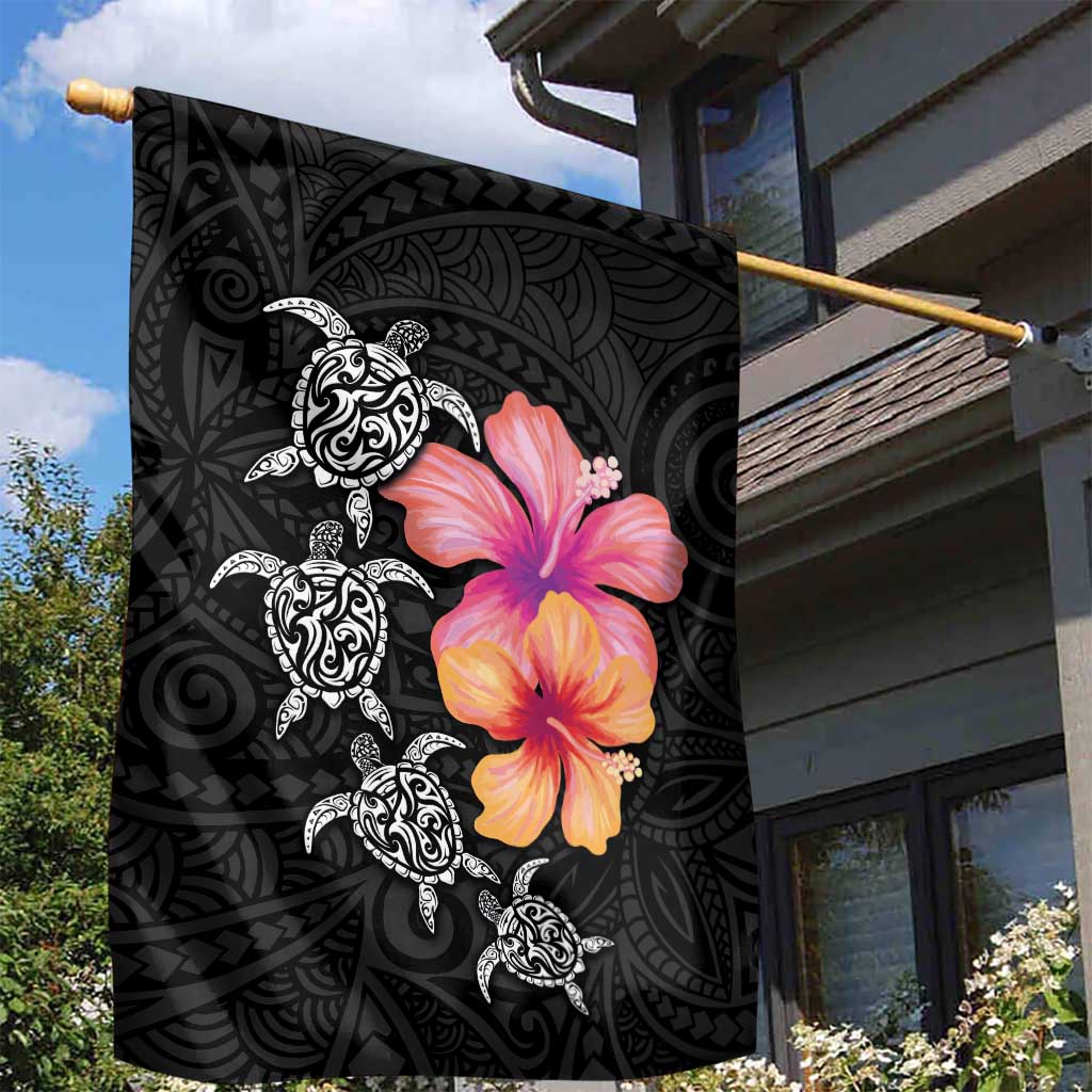 Hawaiian Hibiscus Turtle Tribal Polynesian Pattern Garden Flag Black Color LT03 - Polynesian Pride