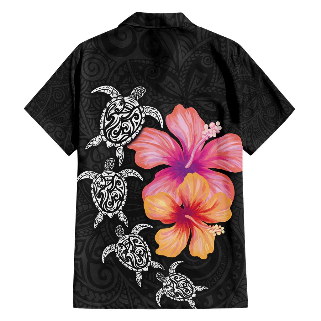 Hawaiian Hibiscus Turtle Tribal Polynesian Pattern Hawaiian Shirt Black Color LT03 - Polynesian Pride