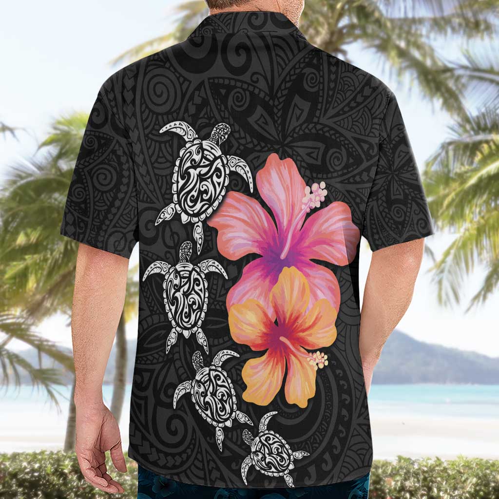 Hawaiian Hibiscus Turtle Tribal Polynesian Pattern Hawaiian Shirt Black Color LT03 - Polynesian Pride